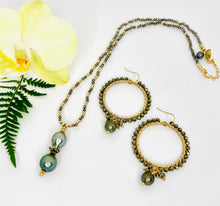 Load image into Gallery viewer, Pyrite Glow Beaded Hoop Earrings