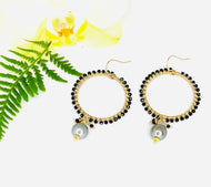 Beaded Hoop Earrings with Tahitian Pearls & Pyrite