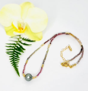 Sapphire and Tahitian pearl beaded necklace