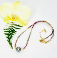 Sapphire and Tahitian pearl beaded necklace