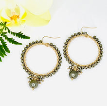 Load image into Gallery viewer, Pyrite Glow Beaded Hoop Earrings