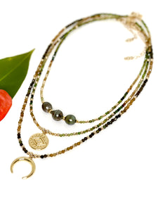 Luxe Island Glow – Tahitian Pearl & Green Tourmaline Necklace