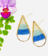 Handmade 14k Gold-Filled Teardrop Earrings with Moonstone, Blue Quartz & Blue Chalcedony